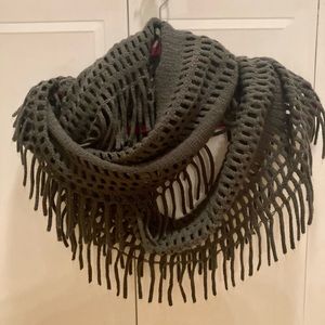 Dark Gray Fringed Infinity Scarf